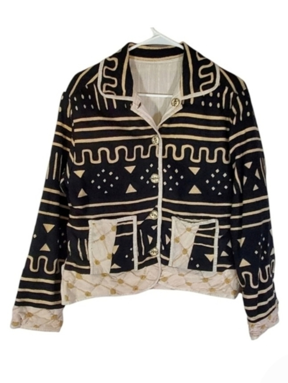 7360 * Anü by Natural Reversible Tapestry Jacket Black Cream Size M